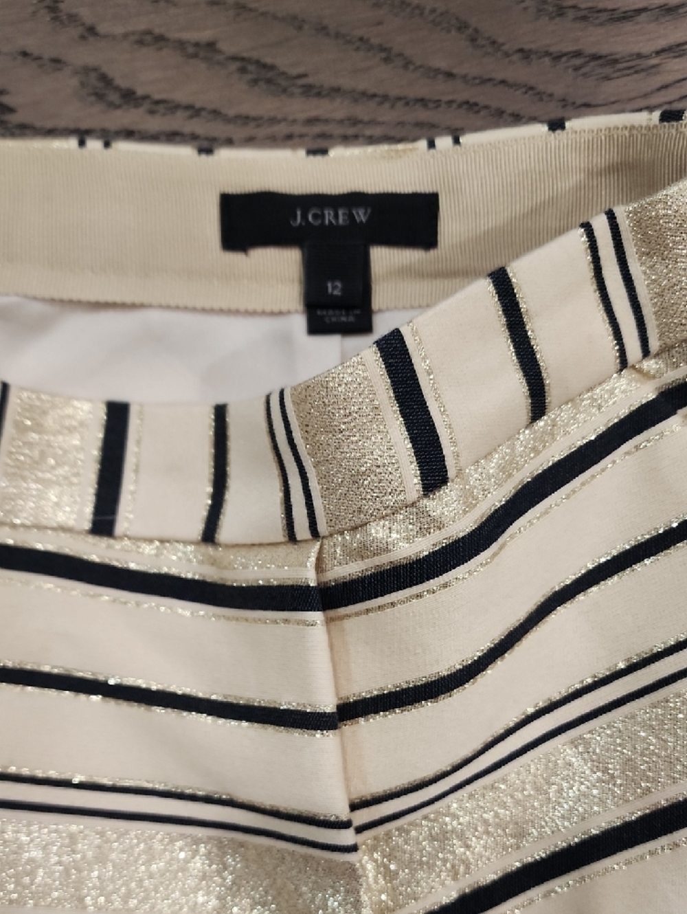 J. Crew Striped Cream, Navy And Gold Mini Skirt With Pockets - Picture 4 of 9